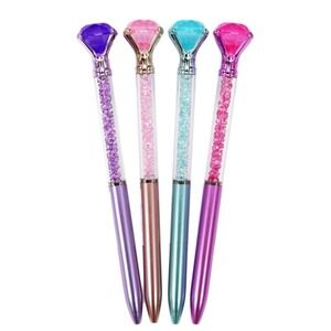 Set of 4 - Bling Diamond Gem Beaded Ballpoint Pen .5mm Black Gel Lux Ink Pen NEW